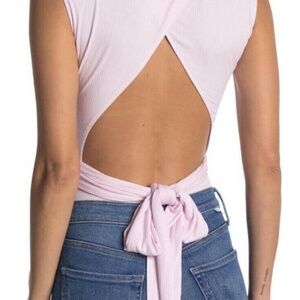 NWT BCBGENERATION Lilac Surplice V-Neck Wrap Tie Waist Ribbed Knit Bodysuit